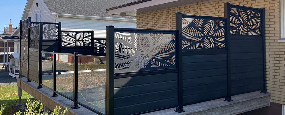 Décoration extérieure, clôtures, rampes en verre en aluminium noir